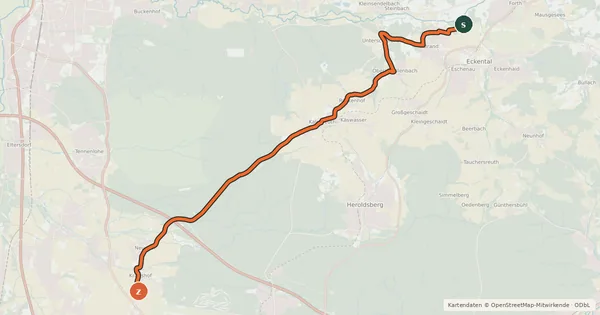 Kartenübersicht der Radroute Erlangen-Höchstadt Radfernwanderweg D