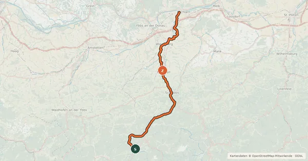 Kartenübersicht der Radroute Erlauftalradweg