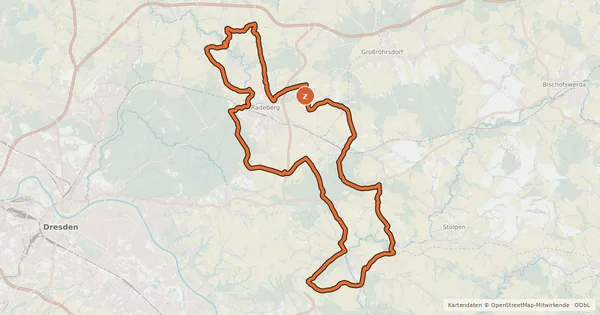 Kartenübersicht der Radroute Erlebnisregion Dresden Route 2