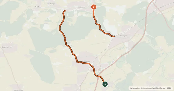 Kartenübersicht der Radroute Erlebnistour Rundtour Hellgrün