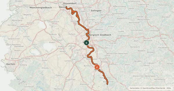 Kartenübersicht der Radroute Erlebnisweg Rheinschiene (Ost (Süd))