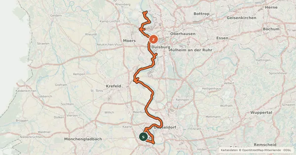 Kartenübersicht der Radroute Erlebnisweg Rheinschiene (West (Nord))