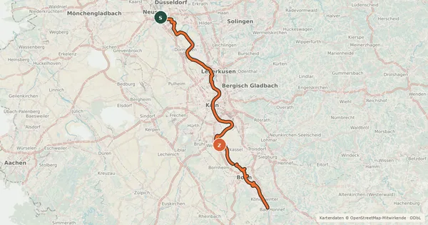 Kartenübersicht der Radroute Erlebnisweg Rheinschiene (West (Süd))