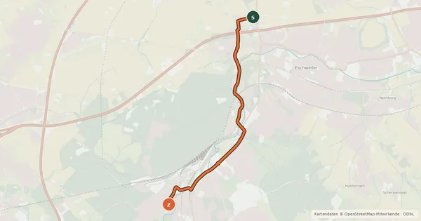 Kartenübersicht der Radroute Eschweiler (81) - Stolberg (87)
