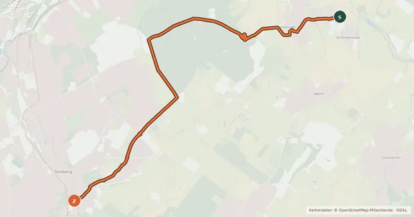 Kartenübersicht der Radroute Eschweiler (89) - Stolberg (91)