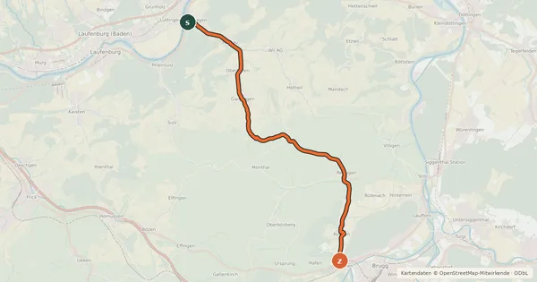Kartenübersicht der Radroute Etzgen-Umiken