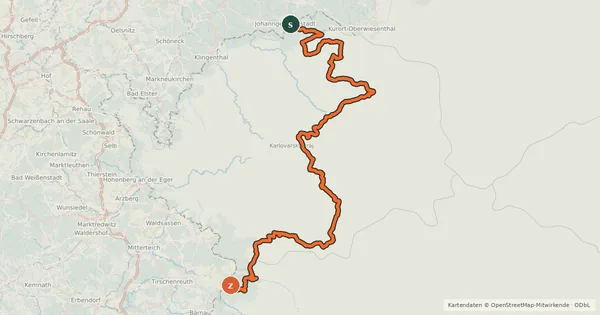 Kartenübersicht der Radroute Euregio-Egrensis-Radfernweg [CZ (Tschechien, Böhmen)]