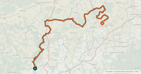 Kartenübersicht der Radroute Euregio-Egrensis-Radfernweg [DE-TH (Thüringen)]