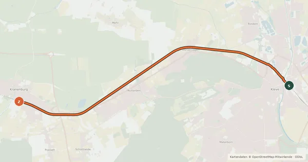 Kartenübersicht der Radroute Europa-Radbahn Kleve-Nijmegen