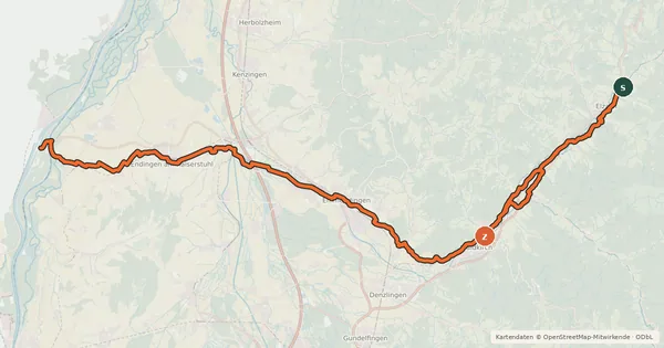Kartenübersicht der Radroute Europäischer Radwanderweg Elzach - Villé