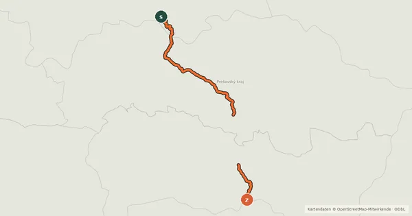 Kartenübersicht der Radroute EuroVelo 11 - East Europe Route - part Slovakia