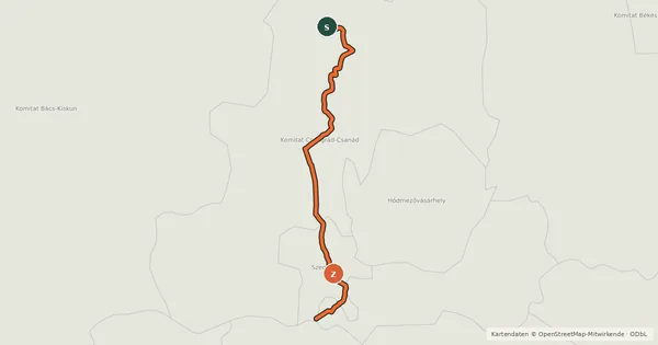 Kartenübersicht der Radroute EuroVelo 11 - Kelet-európai útvonal - Magyarországi szakasz - Csongrád–Tiszasziget