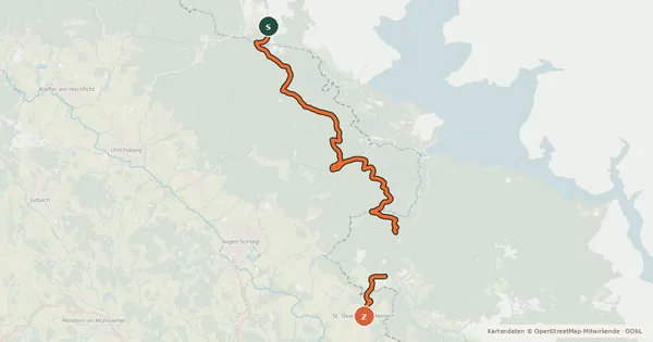 Kartenübersicht der Radroute EuroVelo 13 - Eiserner-Vorhang-Route [AT|CZ]_1 (Říjiště - Aigen-Schlägl)