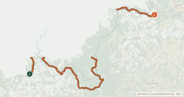 Kartenübersicht der Radroute EuroVelo 13 - Iron Curtain Trail [AT|CZ]_3 (Český Heršlák - Gmünd)