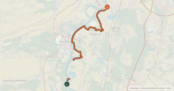 Kartenübersicht der Radroute EuroVelo 15 - Rheinradweg - Landkreis Karlsruhe