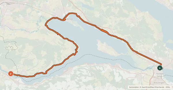 Kartenübersicht der Radroute EuroVelo 15 - Rheinradweg - Teilstrecke Konstanz - Stein am Rhein