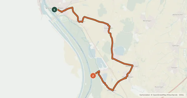 Kartenübersicht der Radroute EuroVelo 15 - Rheinradweg - Variante Tuniberg