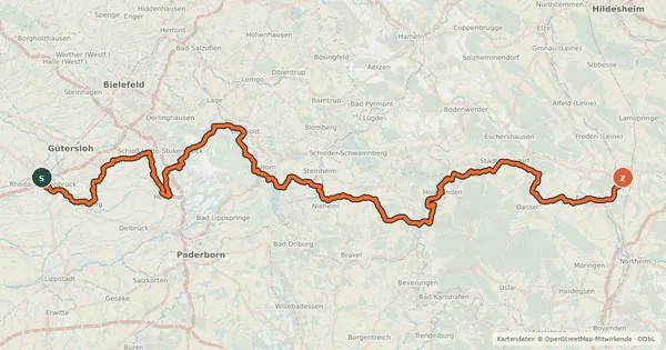 Kartenübersicht der Radroute EuroVelo 2 - Germany part 2