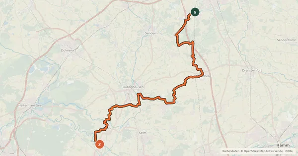 Kartenübersicht der Radroute EuroVelo 3 - Pilgrim's Route - part Germany #6 100 Schlösser Route
