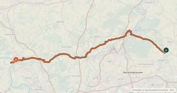 Kartenübersicht der Radroute EuroVelo 3 - Pilgrim's Route - part Germany #7 Römer-Lippe-Route
