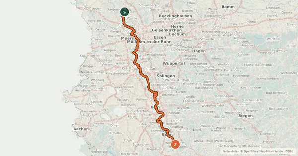 Kartenübersicht der Radroute EuroVelo 3 - Pilgrim's Route - part Germany #8 Rheinradweg