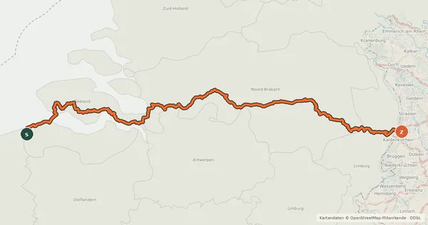 Kartenübersicht der Radroute EuroVelo 4 - Centraal-Europaroute - deel Nederland