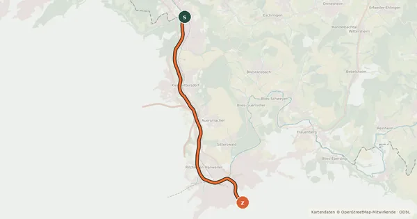 Kartenübersicht der Radroute EuroVelo 5 - Via Romea Francigena - Grosbliederstroff to Gondrexange