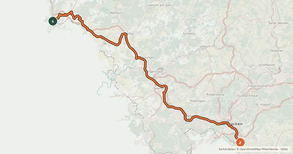 Kartenübersicht der Radroute EuroVelo 5 - Via Romea Francigena - part Germany 1