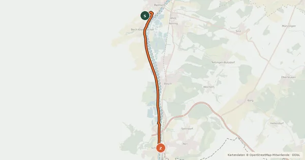 Kartenübersicht der Radroute EuroVelo 5 - Via Romea Francigena - part Luxembourg