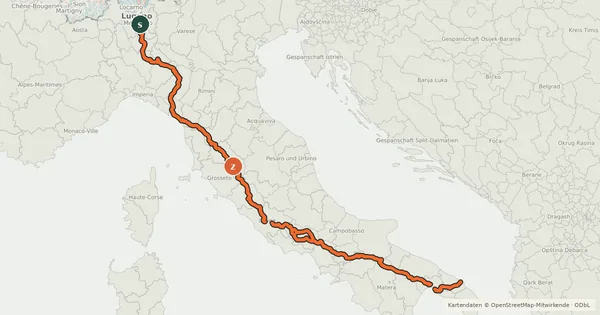 Kartenübersicht der Radroute EuroVelo 5 - Via Romea Francigena - parte Italia