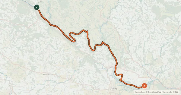 Kartenübersicht der Radroute EuroVelo 6 - part Austria - leg 1 north