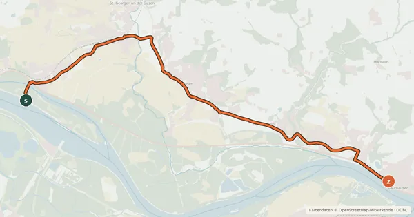 Kartenübersicht der Radroute EuroVelo 6 - part Austria - leg 4 north (St. Georgen - Mauthausen)