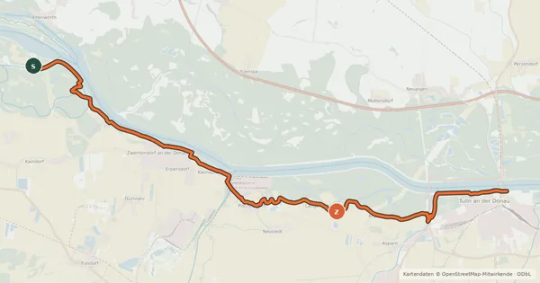 Kartenübersicht der Radroute EuroVelo 6 - part Austria - leg 7 common (Altenwörth - Tulln)