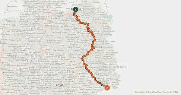 Kartenübersicht der Radroute Eurovelo 7 - Sun Route - part Germany