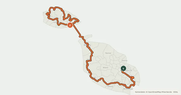 Kartenübersicht der Radroute EuroVelo 7 - Sun Route - part Malta