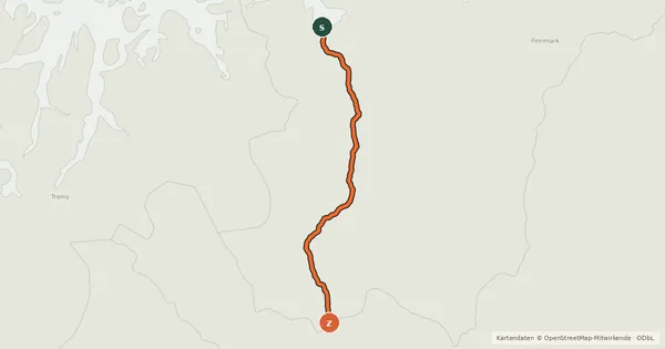 Kartenübersicht der Radroute EuroVelo 7 - Sun Route - part Norway