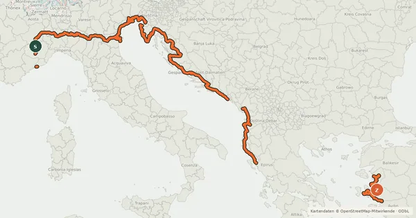Kartenübersicht der Radroute EuroVelo 8 - Ciclovia del Mediterraneo - parte Italia 3