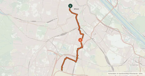 Kartenübersicht der Radroute EuroVelo 9 - Baltic-Adriatic – [AT]_3 - Laxenburg-Radweg