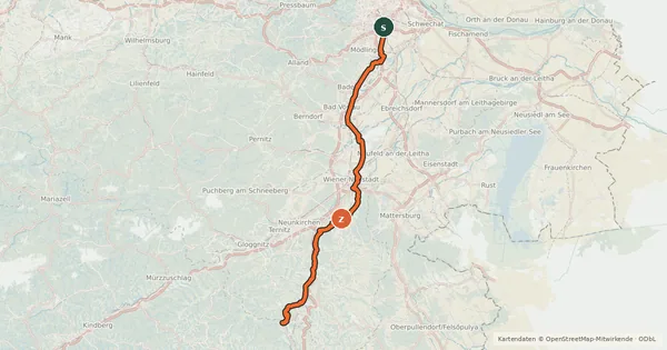 Kartenübersicht der Radroute EuroVelo 9 - Baltic-Adriatic – [AT]_4 - Thermenradweg
