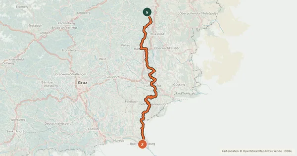 Kartenübersicht der Radroute EuroVelo 9 - Baltic-Adriatic – [AT]_5 - Thermenradweg