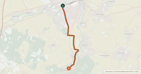 Kartenübersicht der Radroute Euskirchen (35) - Kreuzweingarten (75)