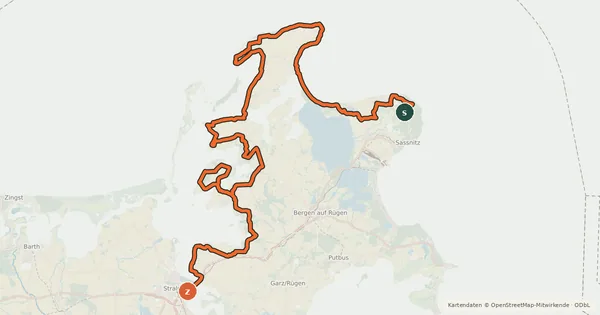 Kartenübersicht der Radroute EV10 Ostseeküsten-Radweg - Abschnitt Deutschland Rügen-Nord