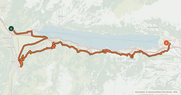 Kartenübersicht der Radroute ex. Heidiland Bike Etappe 1
