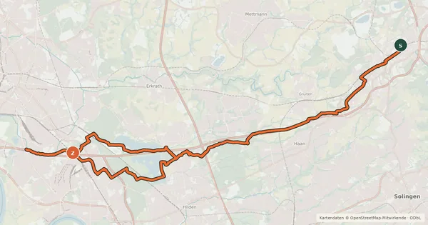 Kartenübersicht der Radroute Expressroute Wuppertal-Düsseldorf