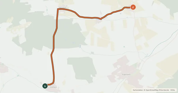 Kartenübersicht der Radroute Ezelheim - Hürfeld