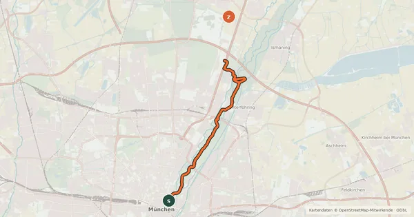 Kartenübersicht der Radroute Fahrradhauptroute Arena via Englischer Garten