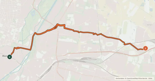 Kartenübersicht der Radroute Fahrradhauptroute Marienplatz - Daglfing - Riem