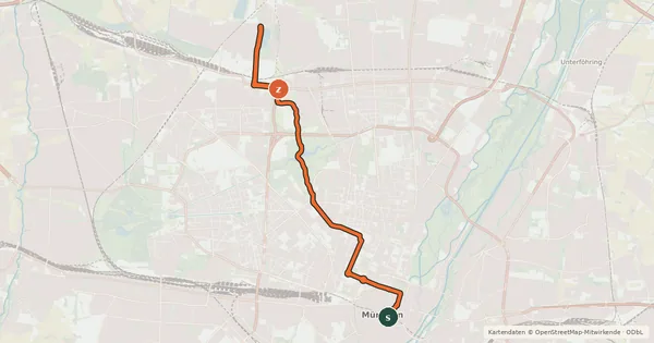 Kartenübersicht der Radroute Fahrradhauptroute Marienplatz - Lerchenauer See