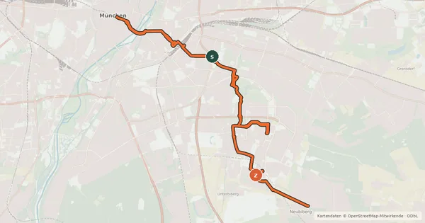 Kartenübersicht der Radroute Fahrradhauptroute Marienplatz - Neuperlach
