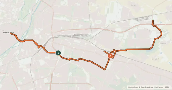 Kartenübersicht der Radroute Fahrradhauptroute Marienplatz - Trudering